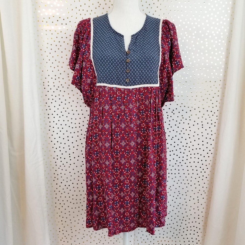 Kori Mixed Print Prairie Flutter Sleeve Dress